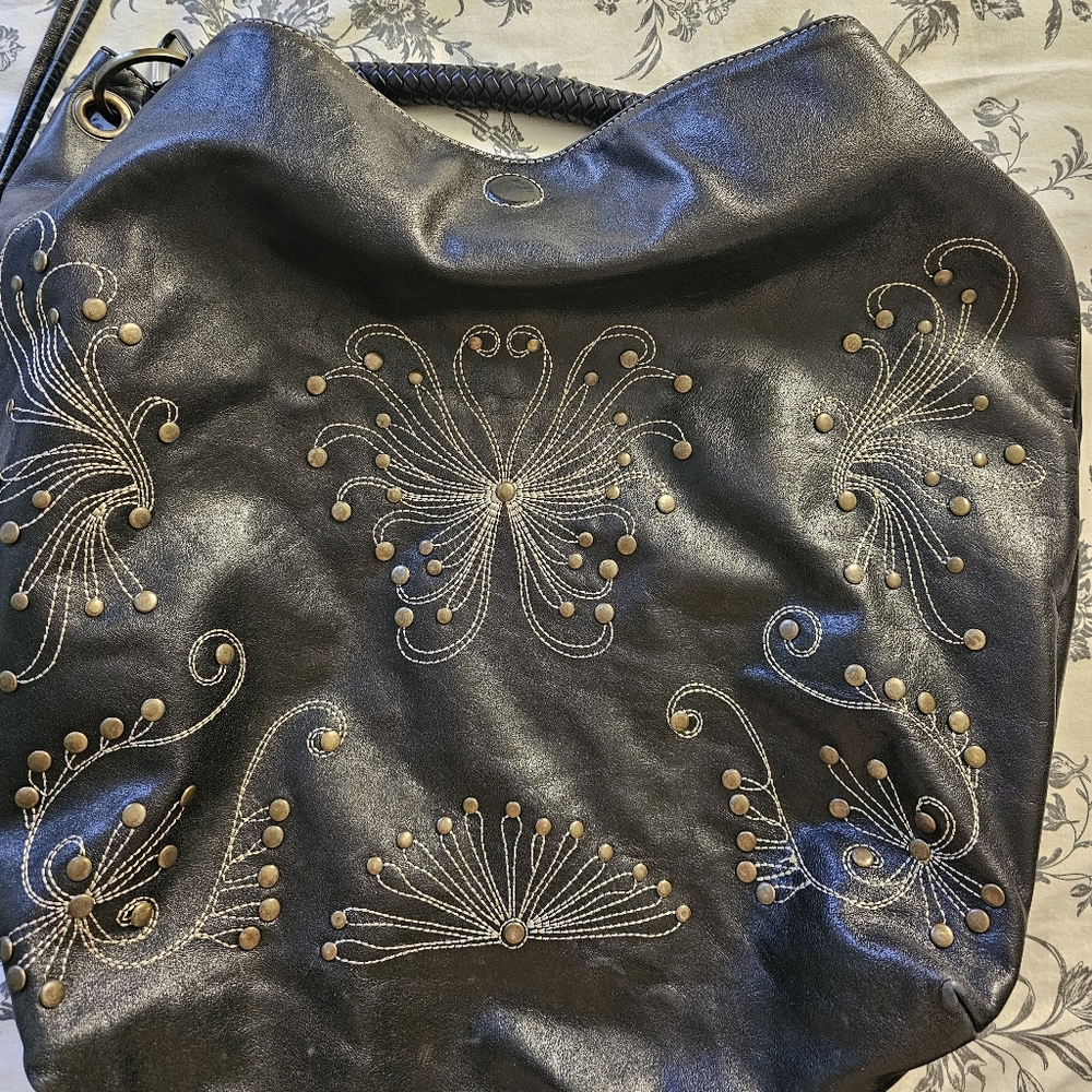 Elegant Black Embroidered Women's Leather Bag By Nordstrom